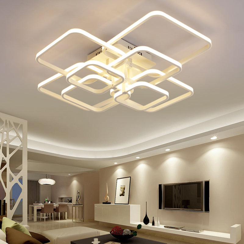 Geometric Living Room Flush Light Acrylic LED 4/6/8 Lights Modernism Semi Flush Ceiling Light in Warm/White Light 8 White Clearhalo 'Ceiling Lights' 'Close To Ceiling Lights' 'Close to ceiling' 'Semi-flushmount' Lighting' 161363