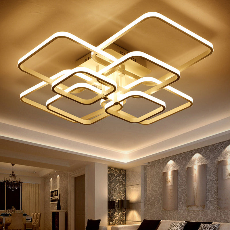 Geometric Living Room Flush Light Acrylic LED 4/6/8 Lights Modernism Semi Flush Ceiling Light in Warm/White Light Clearhalo 'Ceiling Lights' 'Close To Ceiling Lights' 'Close to ceiling' 'Semi-flushmount' Lighting' 161364