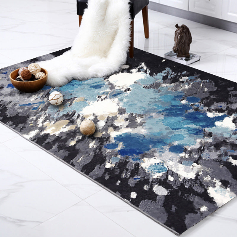 Casual Modern Rug in Blue and Black Abstract Ink Painting Pattern Rug Polyester Washable Carpet for Home Decoration Black Clearhalo 'Area Rug' 'Modern' 'Rugs' Rug' 1613940