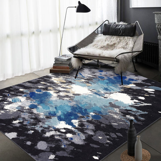 Casual Modern Rug in Blue and Black Abstract Ink Painting Pattern Rug Polyester Washable Carpet for Home Decoration Clearhalo 'Area Rug' 'Modern' 'Rugs' Rug' 1613941