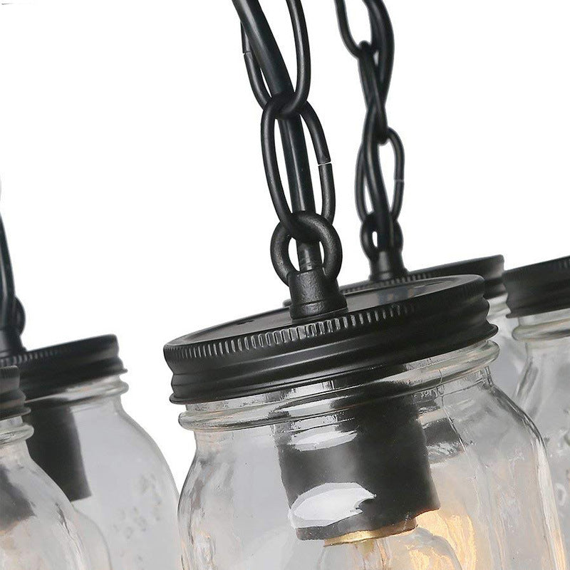 Mason Jar Etched Clear Glass Semi Flush Industrial 3/5-Bulb Dining Room Light Fixture Clearhalo 'Ceiling Lights' 'Close To Ceiling Lights' 'Close to ceiling' 'Glass shade' 'Glass' 'Semi-flushmount' Lighting' 161395