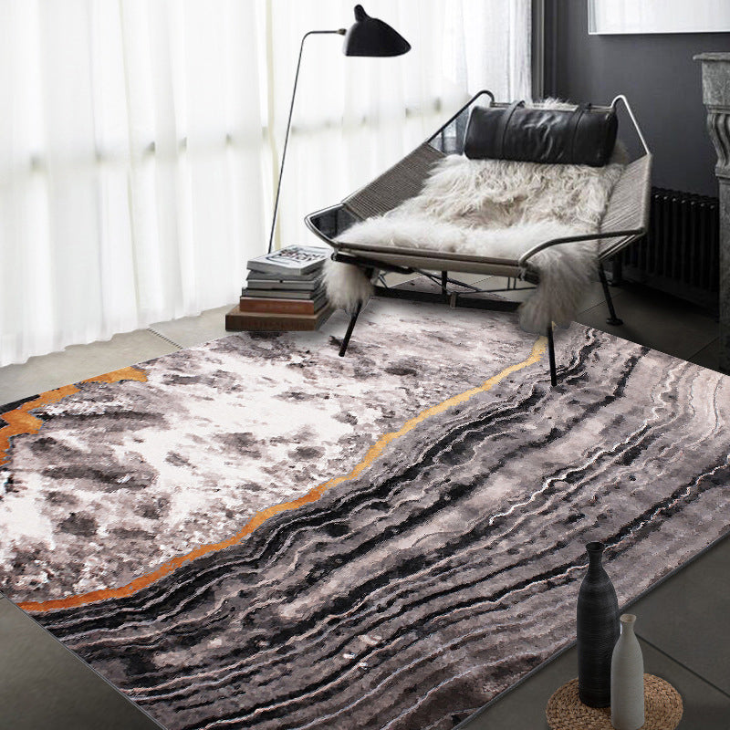 Grey Bedroom Rug Modern Abstract Stone Grain Pattern Area Rug Polyester Washable Non-Slip Backing Carpet Clearhalo 'Area Rug' 'Modern' 'Rugs' Rug' 1613965