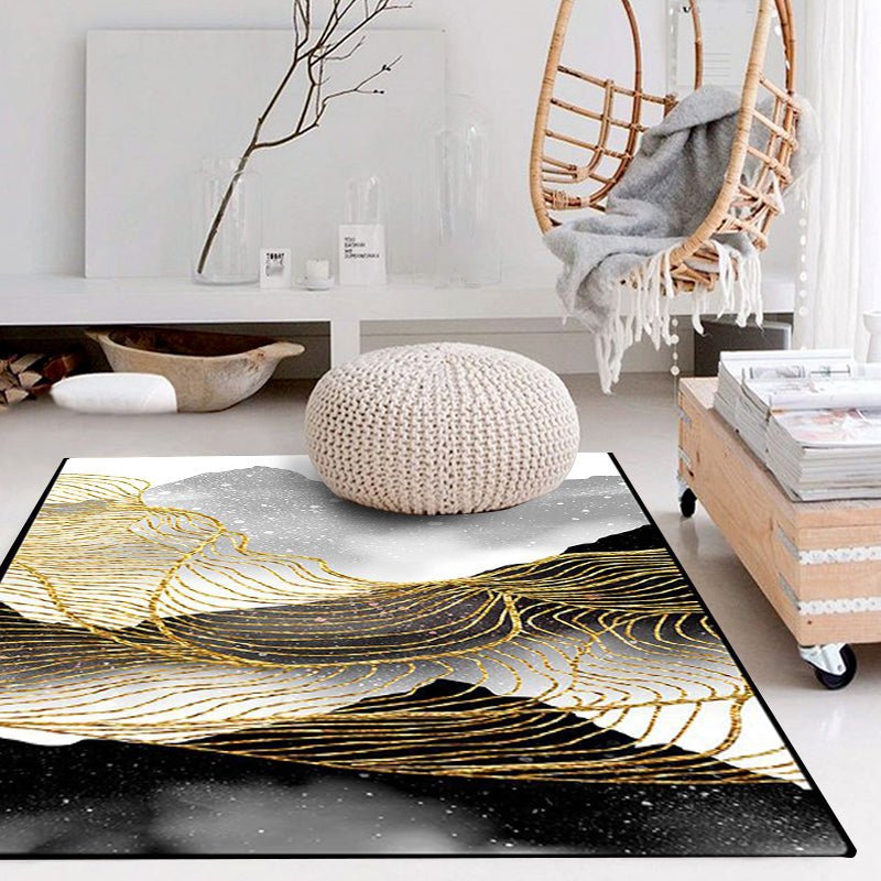 Nordic Modern Rug in Black and White Abstract Ink Painting Line Pattern Rug Polyester Washable Carpet for Home Decor Gold Clearhalo 'Area Rug' 'Modern' 'Rugs' Rug' 1613972