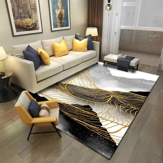 Nordic Modern Rug in Black and White Abstract Ink Painting Line Pattern Rug Polyester Washable Carpet for Home Decor Clearhalo 'Area Rug' 'Modern' 'Rugs' Rug' 1613973