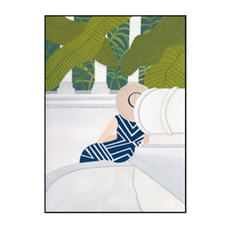 Green Nordic Emballed Tolevas femme et peinture panoramique Impression d'art mural pour chambre à coucher