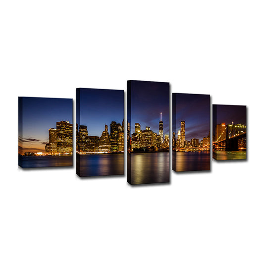 Night Brooklyn Bridge Park Canvas Multi-Piece Modern Living Room Wall Art, Brown Clearhalo 'Art Gallery' 'Canvas Art' 'Contemporary Art Gallery' 'Modern' Arts' 1614197