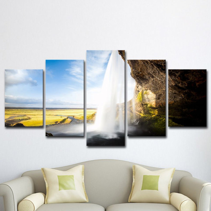 Sky Blue Landscape Wall Art Waterfall View from Inside Modern Multi-Piece Canvas Clearhalo 'Art Gallery' 'Canvas Art' 'Contemporary Art Gallery' 'Modern' Arts' 1614382