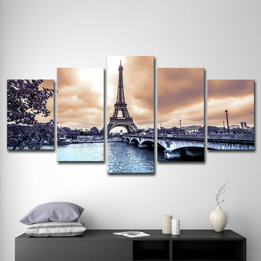 Canvas contemporanea arte marrone torre eiffel al crepuscolo decorazioni murali per camera da letto