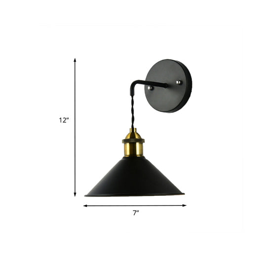 1 Head Wall Light with Conical Shade Metal Industrial Style Dining Table Sconce Lighting in Black Clearhalo 'Cast Iron' 'Glass' 'Industrial' 'Modern wall lights' 'Modern' 'Tiffany' 'Traditional wall lights' 'Wall Lamps & Sconces' 'Wall Lights' Lighting' 161454