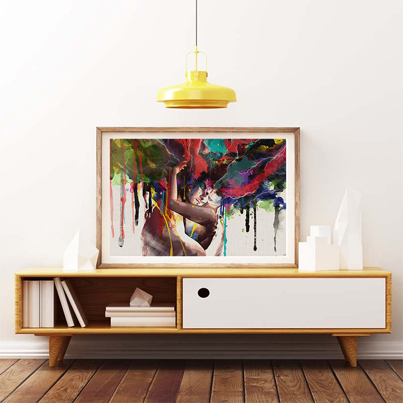 Hug of the Lovers Painting Modern Exotic Watercolor Wall Art in Red and Brown Clearhalo 'Art Gallery' 'Canvas Art' 'Contemporary Art Gallery' 'Modern' Arts' 1614615