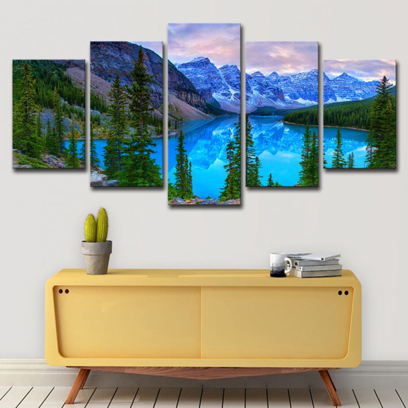 Banff National Park Scenery Canvas Art Blue Global Inspired Wall Decor for Dining Room Blue Clearhalo 'Art Gallery' 'Canvas Art' 'Contemporary Art Gallery' 'Modern' Arts' 1614647