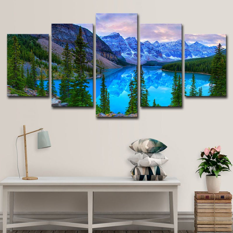 Banff National Park Scenery Canvas Art Blue Global Inspired Wall Decor for Dining Room Clearhalo 'Art Gallery' 'Canvas Art' 'Contemporary Art Gallery' 'Modern' Arts' 1614649