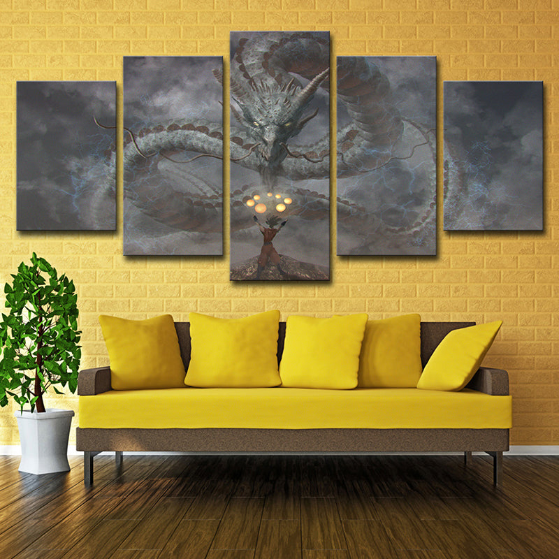 Evil Dragon Wall Art Decor for Boys Bedroom Fantasy Canvas Print in Black, Multi-Piece Clearhalo 'Art Gallery' 'Canvas Art' 'Contemporary Art Gallery' 'Modern' Arts' 1614782