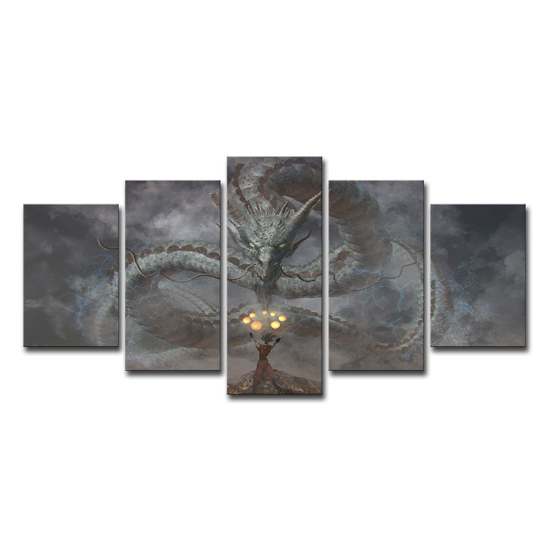 Evil Dragon Wall Art Decor for Boys Bedroom Fantasy Canvas Print in Black, Multi-Piece Clearhalo 'Art Gallery' 'Canvas Art' 'Contemporary Art Gallery' 'Modern' Arts' 1614783