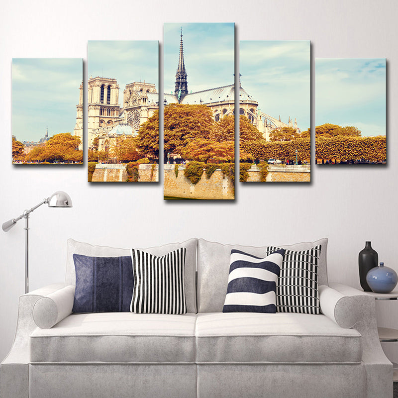 Wereldwijd geïnspireerde wanddecor Brown Notre Dame de Paris Wall Art Print, multi-stukjes