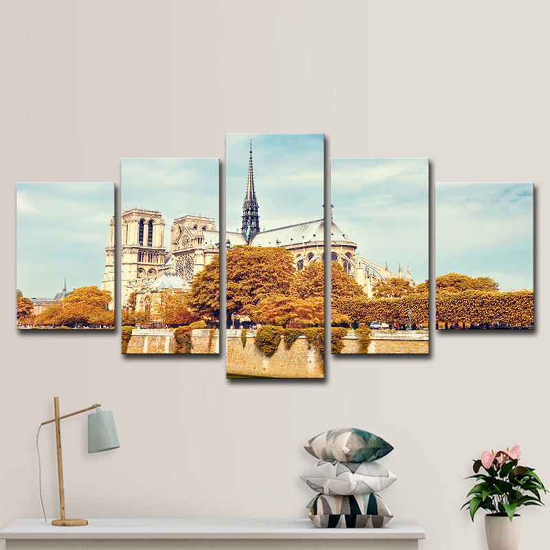 Wereldwijd geïnspireerde wanddecor Brown Notre Dame de Paris Wall Art Print, multi-stukjes