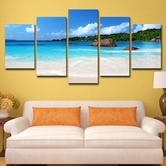 Tropix Beach Scenery Wall Art Decor Sky Blue Multi-Piece Canvas Print for Bedroom Sky Blue Clearhalo 'Art Gallery' 'Canvas Art' 'Contemporary Art Gallery' 'Modern' Arts' 1614885