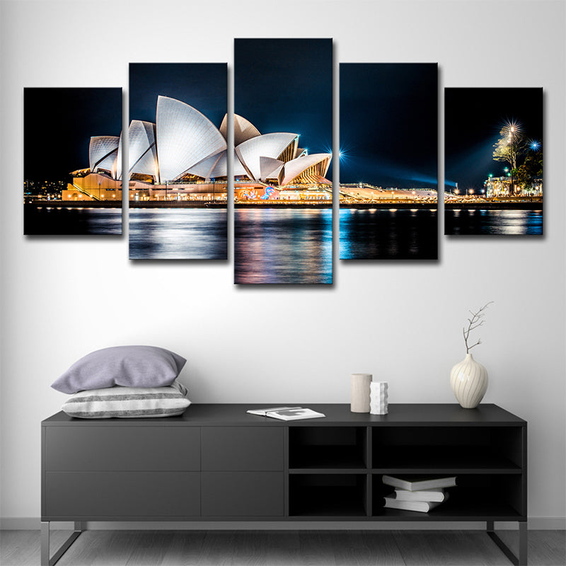 Global Inspired Night Cityscape Canvas Print Black Luminous Sydney Opera House Wall Art Black Clearhalo 'Art Gallery' 'Canvas Art' 'Contemporary Art Gallery' 'Modern' Arts' 1615049