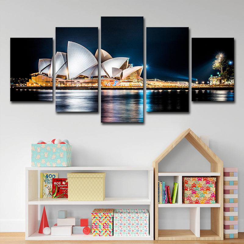 Global Inspired Night Cityscape Canvas Print Black Luminous Sydney Opera House Wall Art Clearhalo 'Art Gallery' 'Canvas Art' 'Contemporary Art Gallery' 'Modern' Arts' 1615050