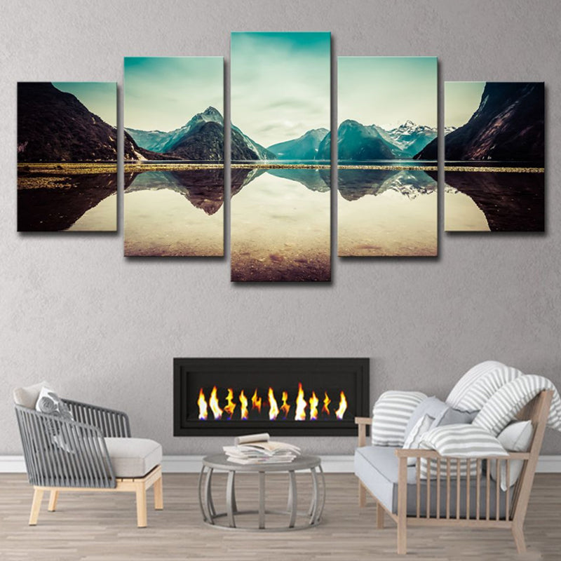 Multi-Piece Milford Sound Scenery Art Print Contemporary Canvas Wall Decor in Light Blue Light Blue Clearhalo 'Art Gallery' 'Canvas Art' 'Contemporary Art Gallery' 'Modern' Arts' 1615126