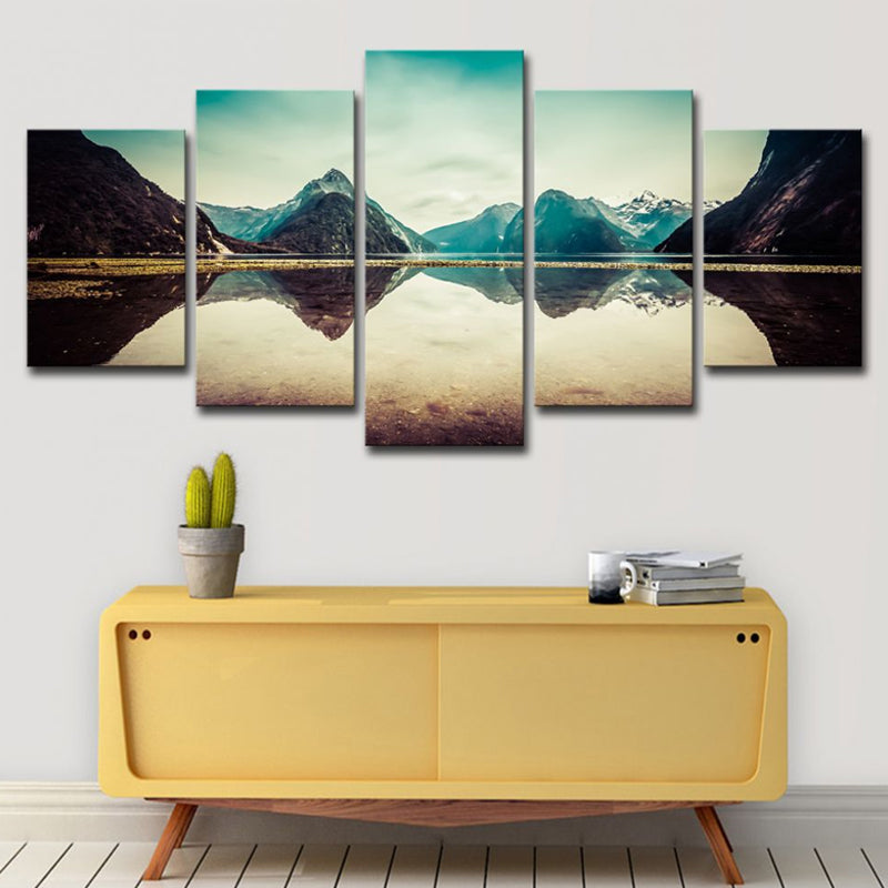 Multi-Piece Milford Sound Scenery Art Print Contemporary Canvas Wall Decor in Light Blue Clearhalo 'Art Gallery' 'Canvas Art' 'Contemporary Art Gallery' 'Modern' Arts' 1615128