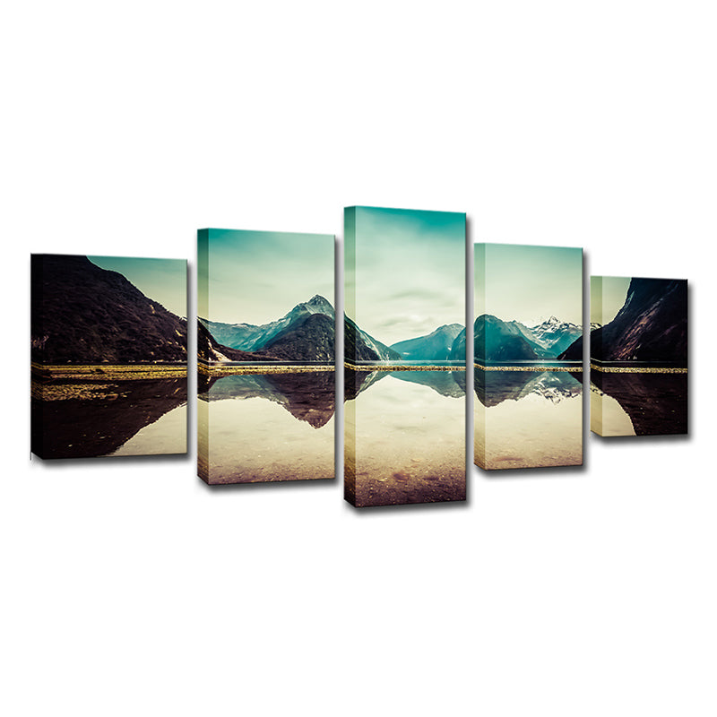 Multi-Piece Milford Sound Scenery Art Print Contemporary Canvas Wall Decor in Light Blue Clearhalo 'Art Gallery' 'Canvas Art' 'Contemporary Art Gallery' 'Modern' Arts' 1615129