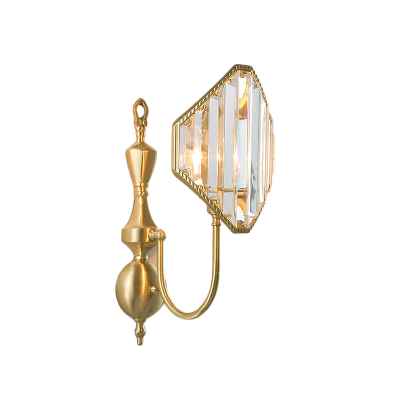 1/2-Light Crystal Prism Wall Mount Fixture with Rhombus Shade Modernism Wall Lighting in Gold Clearhalo 'Cast Iron' 'Glass' 'Industrial' 'Modern wall lights' 'Modern' 'Tiffany' 'Traditional wall lights' 'Wall Lamps & Sconces' 'Wall Lights' Lighting' 161530