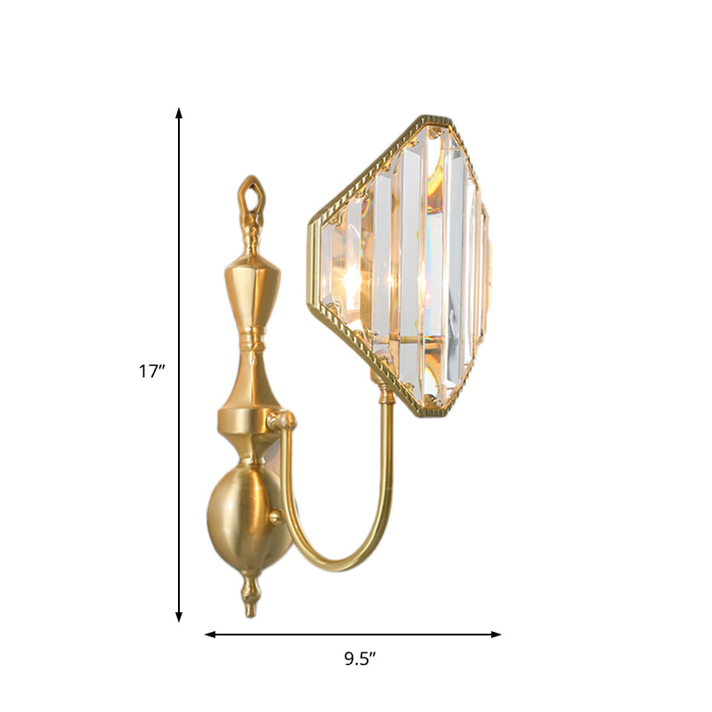1/2-Light Crystal Prism Wall Mount Fixture with Rhombus Shade Modernism Wall Lighting in Gold Clearhalo 'Cast Iron' 'Glass' 'Industrial' 'Modern wall lights' 'Modern' 'Tiffany' 'Traditional wall lights' 'Wall Lamps & Sconces' 'Wall Lights' Lighting' 161531