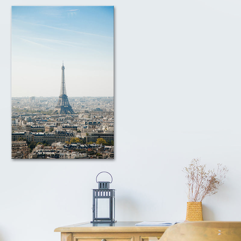 Blue Paris Tower Canvas Print Textured Global Inspired Wall Art for House Interior - Clearhalo - 'Arts' - 'Canvas Art' - 1615325