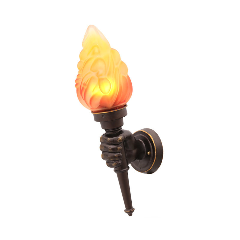 Torch Wall Mount Light Rustic Glass Shade 1 Light Sconce Lighting in Bronze for Foyer Clearhalo 'Wall Lamps & Sconces' 'Wall Lights' Lighting' 161539