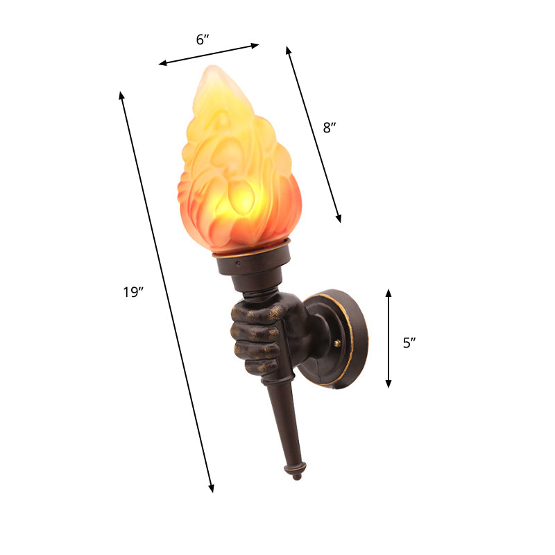 Torch Wall Mount Light Rustic Glass Shade 1 Light Sconce Lighting in Bronze for Foyer Clearhalo 'Wall Lamps & Sconces' 'Wall Lights' Lighting' 161540