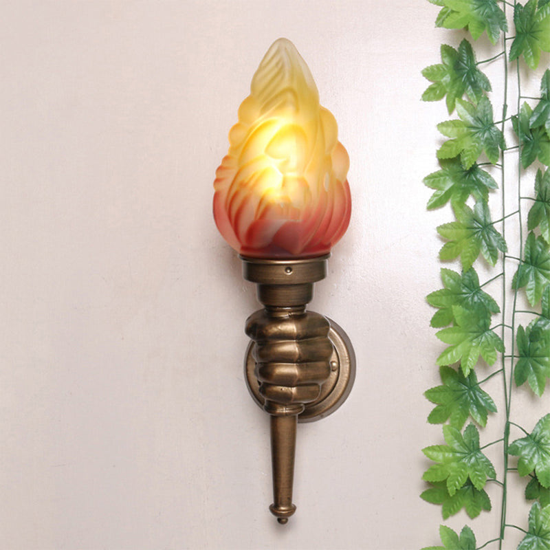 Torch Wall Mount Light Rustic Glass Shade 1 Light Sconce Lighting in Bronze for Foyer Antique Brass Left Clearhalo 'Wall Lamps & Sconces' 'Wall Lights' Lighting' 161541