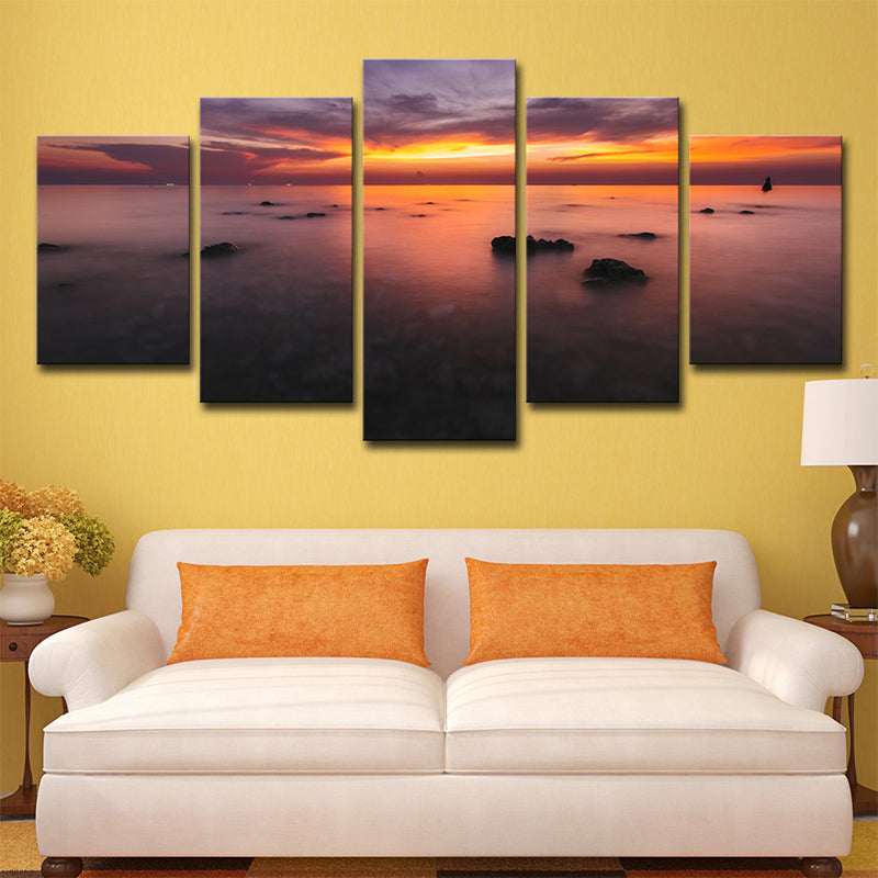 Orangefarbener Sonnenuntergang Glüh Wanddekoration Mehrköpfiges Glam House Interieur Leinwand Wandkunst