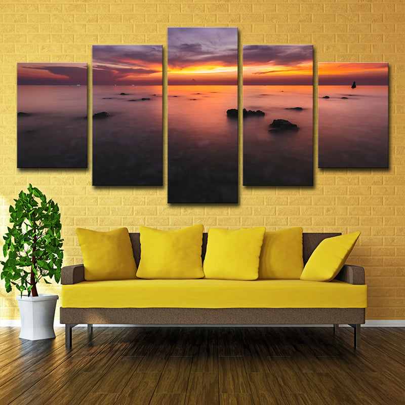 Orangefarbener Sonnenuntergang Glüh Wanddekoration Mehrköpfiges Glam House Interieur Leinwand Wandkunst