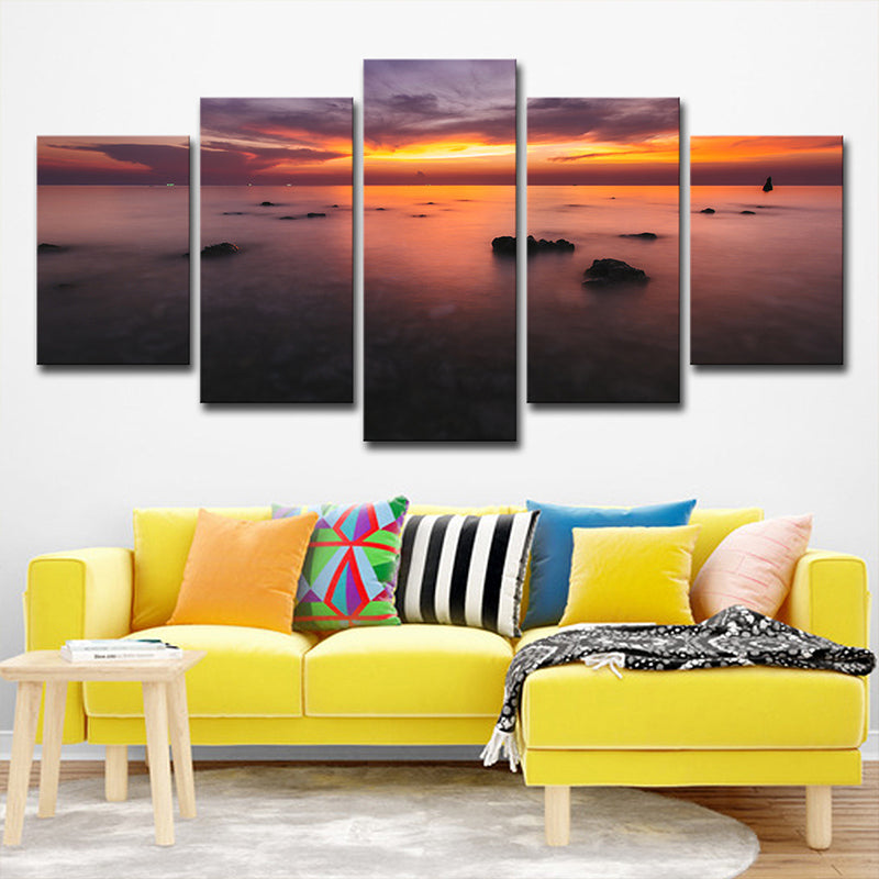 Orangefarbener Sonnenuntergang Glüh Wanddekoration Mehrköpfiges Glam House Interieur Leinwand Wandkunst