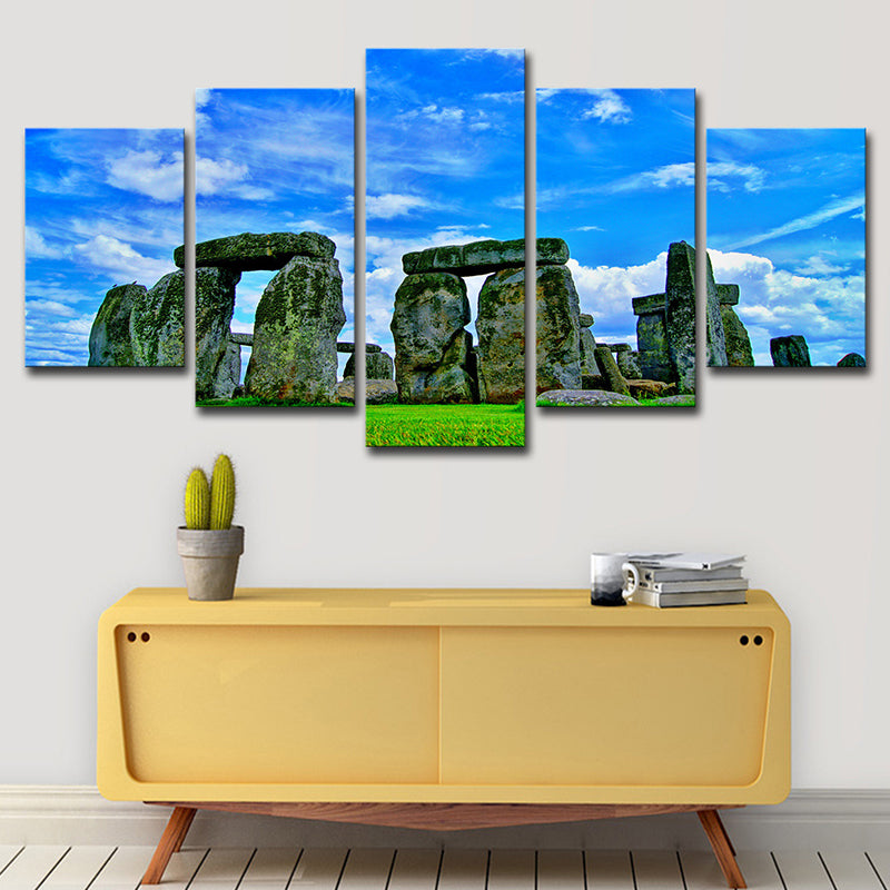 Wereldwijde geïnspireerde bezienswaardigheden canvas blauwe stonehenge landschap wall art voor slaapkamer