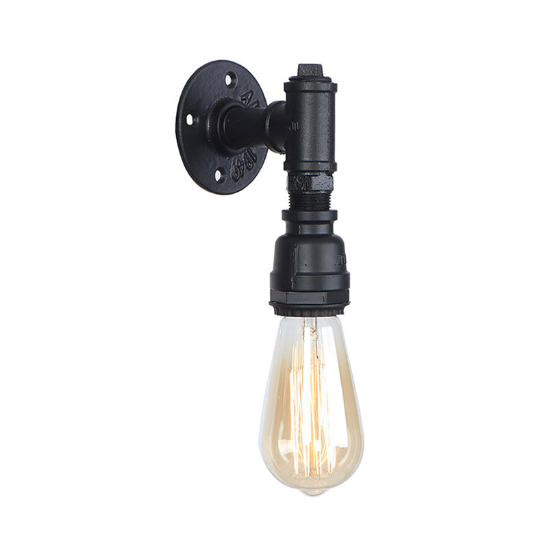 1 Head Wall Light Industrial Exposed Bulb Metallic Wall Mount Lamp with Pipe in Black for Corridor Clearhalo 'Art deco wall lights' 'Cast Iron' 'Glass' 'Industrial wall lights' 'Industrial' 'Middle century wall lights' 'Modern' 'Rustic wall lights' 'Tiffany' 'Traditional wall lights' 'Wall Lamps & Sconces' 'Wall Lights' Lighting' 161562
