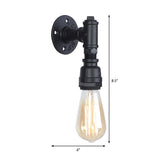 1 Head Wall Light Industrial Exposed Bulb Metallic Wall Mount Lamp with Pipe in Black for Corridor Clearhalo 'Art deco wall lights' 'Cast Iron' 'Glass' 'Industrial wall lights' 'Industrial' 'Middle century wall lights' 'Modern' 'Rustic wall lights' 'Tiffany' 'Traditional wall lights' 'Wall Lamps & Sconces' 'Wall Lights' Lighting' 161563