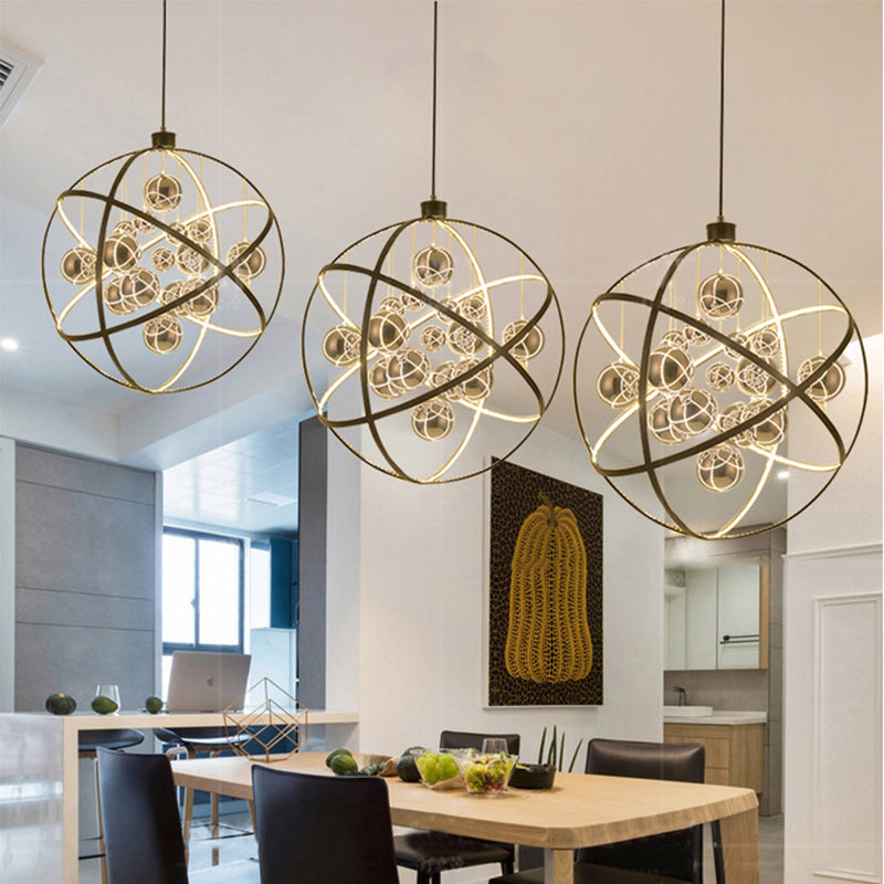 Modern Style Spherical Chandelier Light Chrome Glass 19.5"/31.5" Dia LED Dining Room Ceiling Pendant Light, Warm/White Light Chrome Clearhalo 'Ceiling Lights' 'Chandeliers' 'Modern Chandeliers' 'Modern' Lighting' 161564