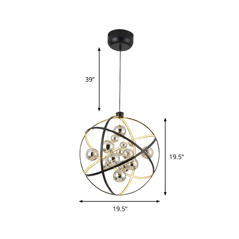 Modern Style Spherical Chandelier Light Chrome Glass 19.5"/31.5" Dia LED Dining Room Ceiling Pendant Light, Warm/White Light Clearhalo 'Ceiling Lights' 'Chandeliers' 'Modern Chandeliers' 'Modern' Lighting' 161566