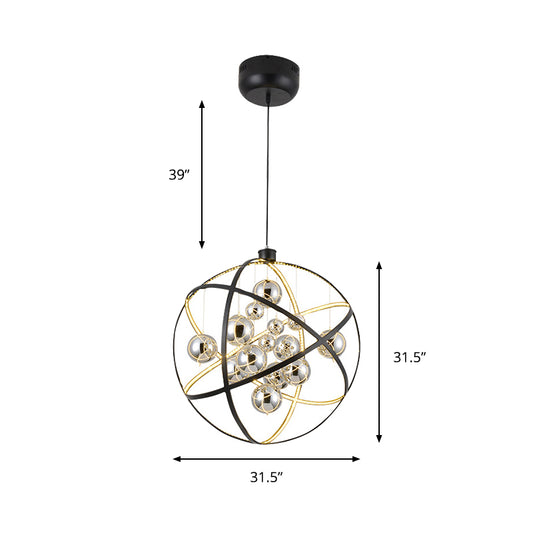 Modern Style Spherical Chandelier Light Chrome Glass 19.5"/31.5" Dia LED Dining Room Ceiling Pendant Light, Warm/White Light Clearhalo 'Ceiling Lights' 'Chandeliers' 'Modern Chandeliers' 'Modern' Lighting' 161567