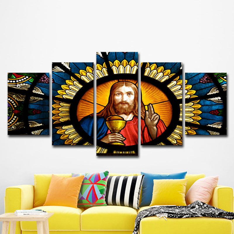 Zeitgenössische Leinwand Wandkunst Orange und Blue Jesus Malerei Wanddekoration für Wohnzimmer