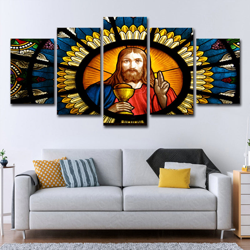 Hedendaagse canvas muurkunst Orange en Blue Jesus schilderen Wanddecor voor de woonkamer