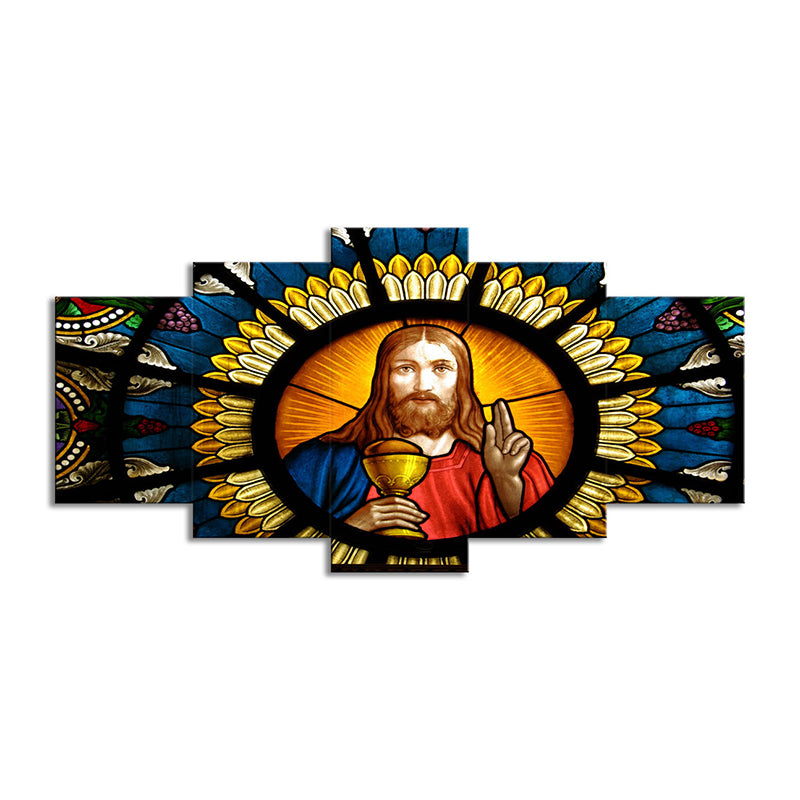 Contemporary Canvas Wall Art Orange and Blue Jesus Painting Wall Decor for Living Room