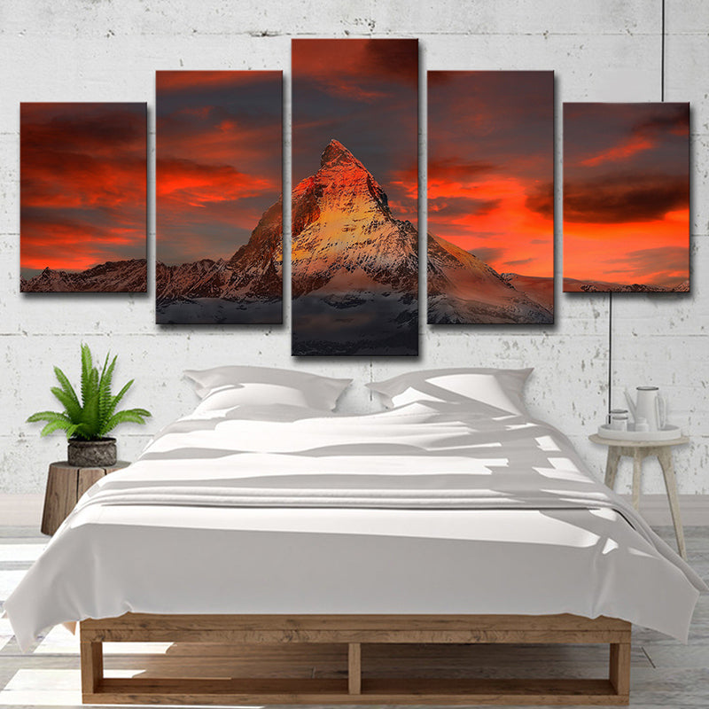 Zermatt Matterhorn Sunset Glow Canvas Art Multi-Piece Modern Dining Room Wall Decor Clearhalo 'Art Gallery' 'Canvas Art' 'Contemporary Art Gallery' 'Modern' Arts' 1615733