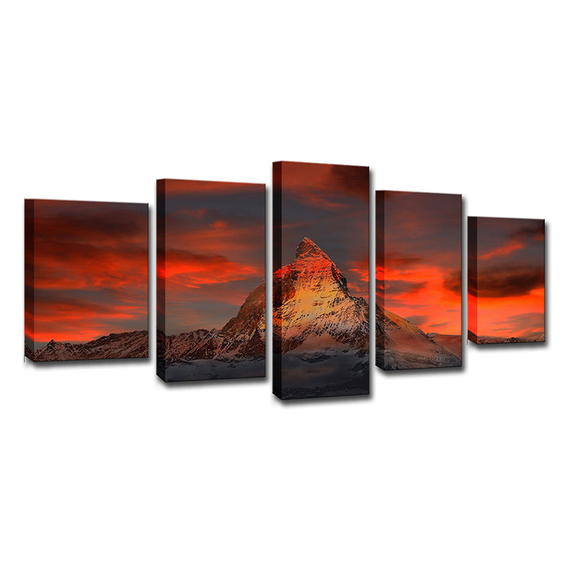 Zermatt Matterhorn Sunset Glow Canvas Art Multi-Piece Modern Dining Room Wall Decor Clearhalo 'Art Gallery' 'Canvas Art' 'Contemporary Art Gallery' 'Modern' Arts' 1615734