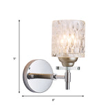 Dimpled Glass Cylinder Wall Sconce 1 Light Modern Style Sconce Light Fixture in Black/Chrome Finish Clearhalo 'Cast Iron' 'Glass' 'Industrial' 'Modern wall lights' 'Modern' 'Tiffany' 'Traditional wall lights' 'Wall Lamps & Sconces' 'Wall Lights' Lighting' 161576