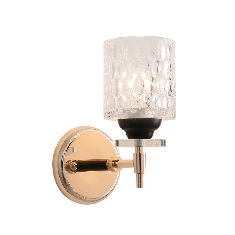 Dimpled Glass Cylinder Wall Sconce 1 Light Modern Style Sconce Light Fixture in Black/Chrome Finish Clearhalo 'Cast Iron' 'Glass' 'Industrial' 'Modern wall lights' 'Modern' 'Tiffany' 'Traditional wall lights' 'Wall Lamps & Sconces' 'Wall Lights' Lighting' 161580