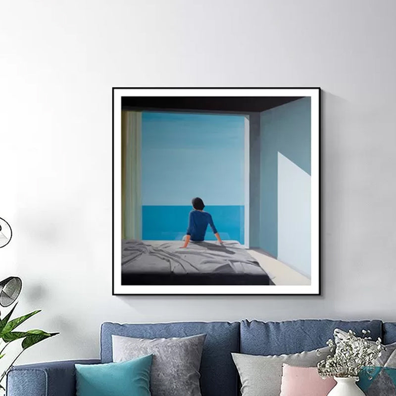 Sea and Loneliness Painting Art Print Textured Modernist Bedroom Wall Decoration Blue Clearhalo 'Arts' 'Canvas Art' 1615811