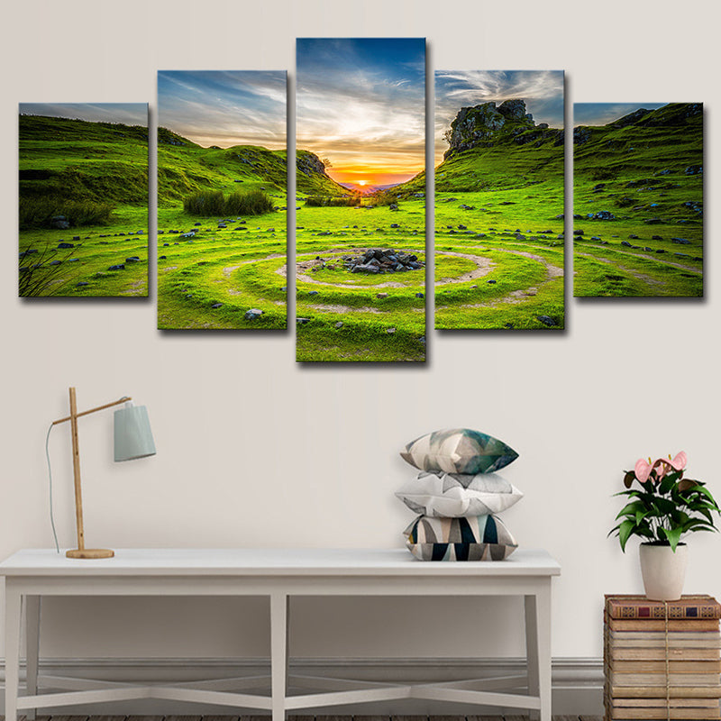 Majestic Stone Circle Landscape Canvas Art for House Corridor, Green, Multi-Piece Green Clearhalo 'Art Gallery' 'Canvas Art' 'Contemporary Art Gallery' 'Modern' Arts' 1615838